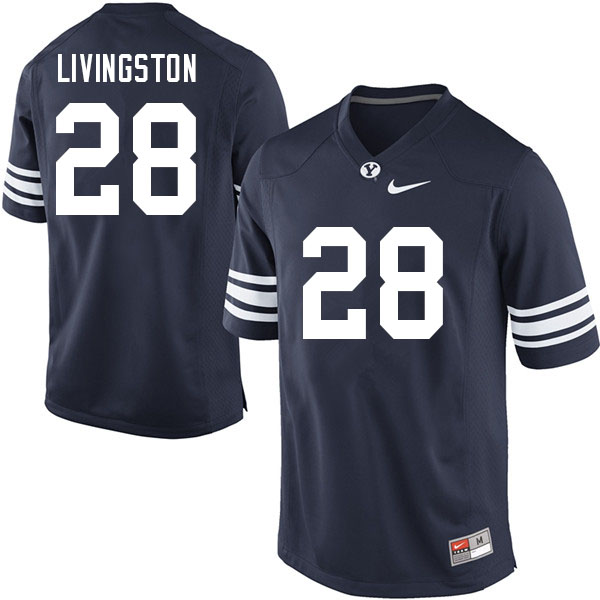 Men #28 Hayden Livingston BYU Cougars College Football Jerseys Sale-Navy